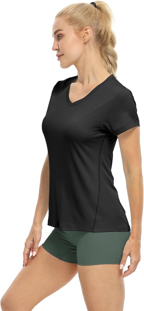 Icyzone Workout Shirts - Women's V-Neck Yoga Tops for Running & Fitness | Short Sleeve Activewear