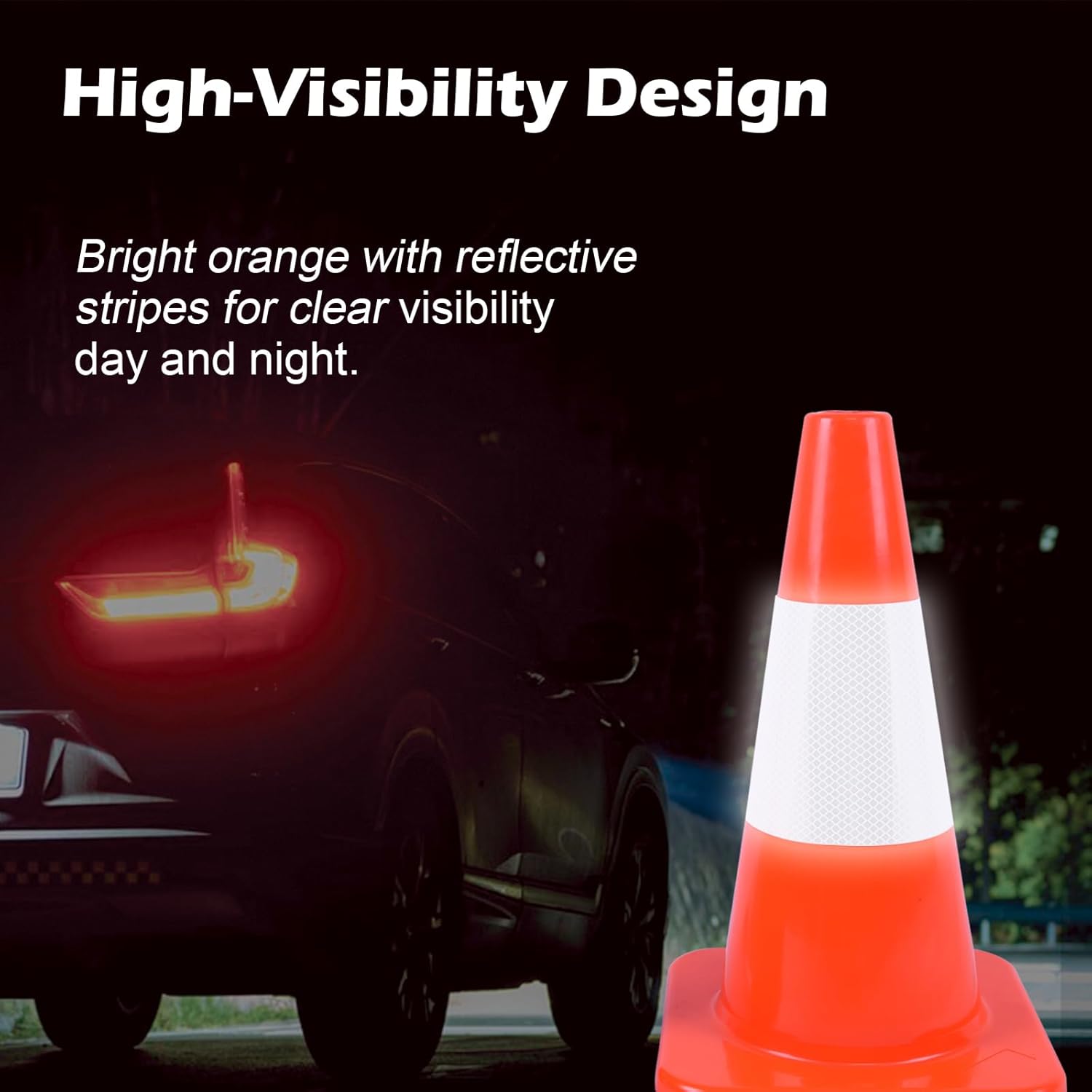Traffic Cones 4 Pack by [Brand Name] - 18" Durable PVC Safety Cones with Reflective Collars | High Visibility for Parking, Construction & Sports