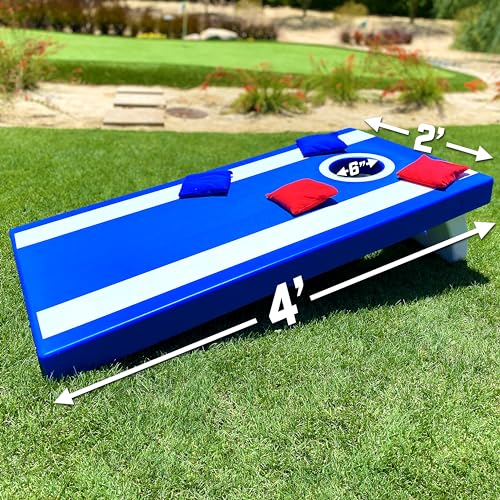 GoSports Blue All-Weather Cornhole Boards Set with 8 Bean Bags & Rules