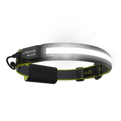 OPTIMAL VENTURES LITEBAND PRO Rechargeable LED Headlamp, 1400 Lumens, 210° Wide Beam, PureHD High CRI Light, Hard Hat Compatible, Professional No-Bounce Fit, IPX5 Weather Resistant, Carbon