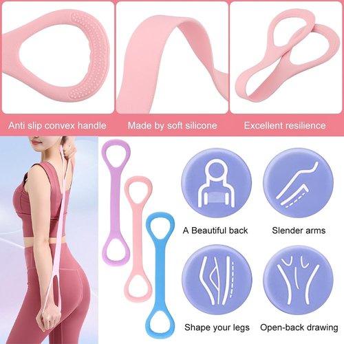 5Pcs Figure 8 Resistance Bands by [Brand Name] - Elastic Fitness Equipment for Arm, Back & Chest Training | Ideal for Yoga & Pilates (Under 60KG)