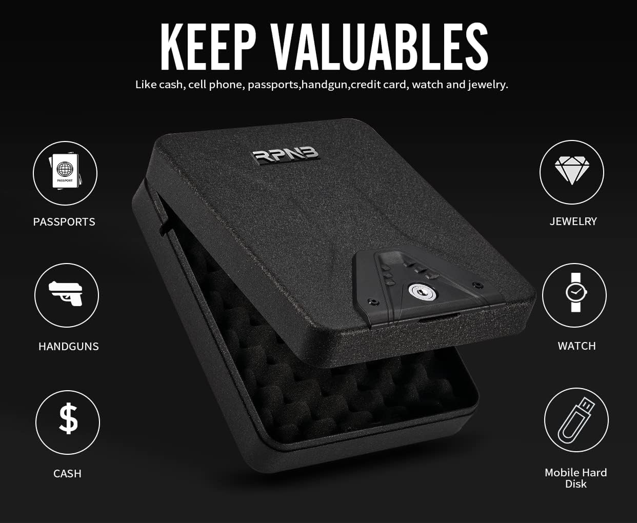 RPNB Gun Safe - Portable Handgun Security Lock Box with Key Access | Compact Design