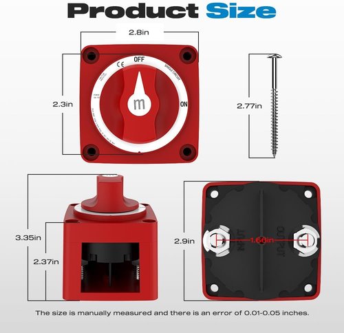 Malictele Battery Disconnect Switch - 300A Heavy Duty Cutoff Switch | Waterproof 12V-48V Power Kill Switch for Marine, RV, Car, Truck