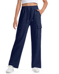 BOOPH Girls Sweatpants Kids Drawstring Cargo Pants Teen Girls Wide Leg Baggy Joggers Pants with Pockets 12-13 Years Navy