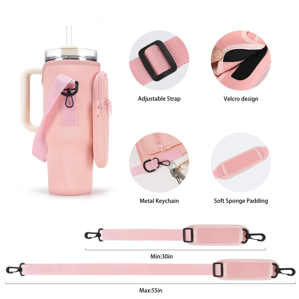 GOEWY Water Bottle Carrier Bag for Stanley 40 oz Tumbler with Phone Pocket Neoprene Water Bottle Holder with Shoulder & Handheld Strap Stanley Cup Accessories