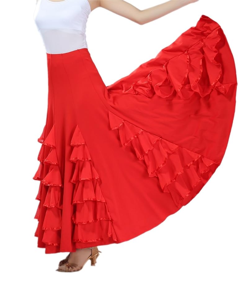 CISMARK Elegant Milk Silk Ballroom Waltz Dance Skirt - One Size, Red