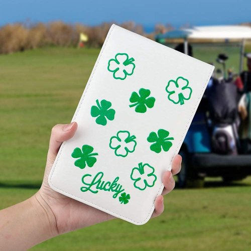 BIG TEETH Golf Scorecard Holder Yardage Book Cover Golf Scorecard Book, Lucky Clover Golf Accessories, Golf Yardage Book Cover with a Free Pencil Fits Your Back Pocket
