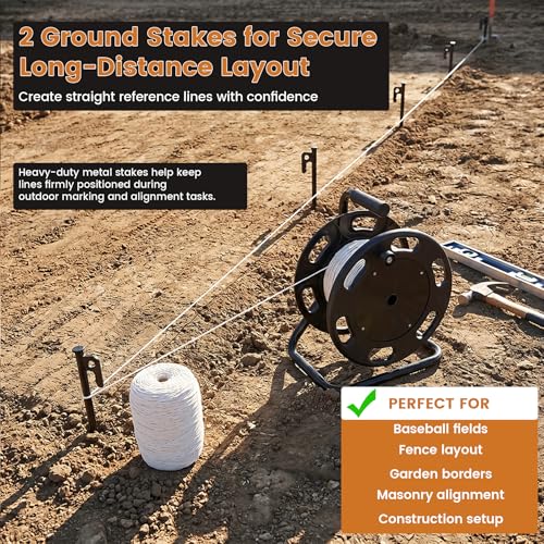 Heavy Duty String Winder Kit with 1312ft Cotton Line & Ground Stakes for Sports Field Marking