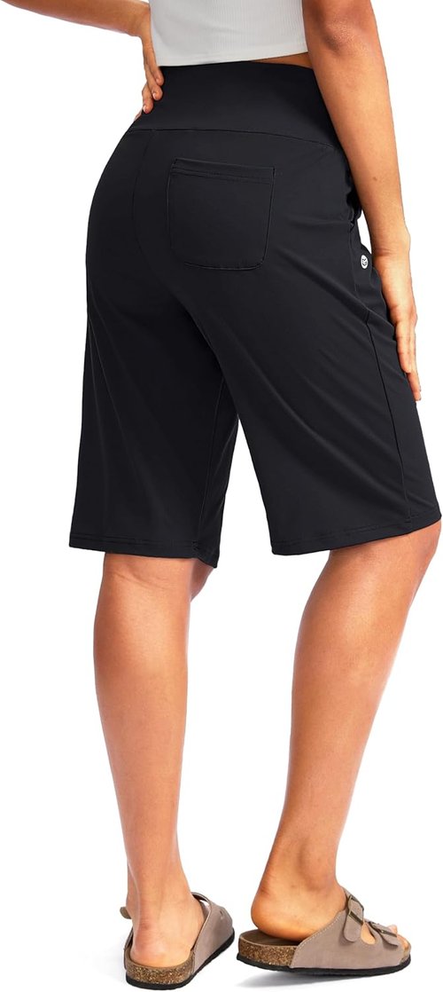 G Gradual Women's Bermuda Long Shorts - High Waisted, Stretchy, Knee Length with Pockets | Summer Walking Wear