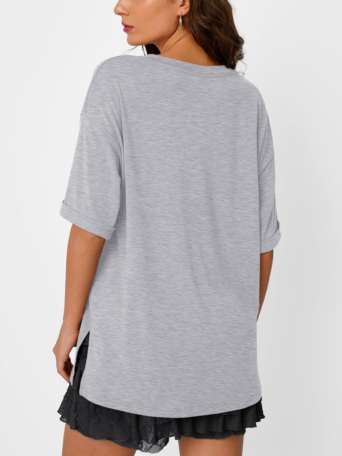 Trendy Queen Plus Size Oversized V-Neck T-Shirt - Breathable Elastic Fabric for Gym & Casual Wear