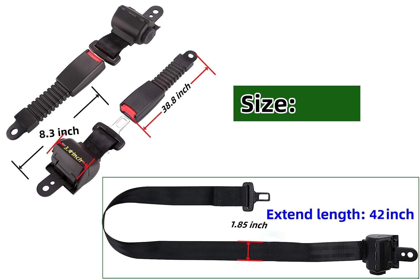 Universal Golf Cart Retractable Seat Belts and Bracket Kit 4 Passenger for Club Car,EZGO Yamaha etc. Golf Cart