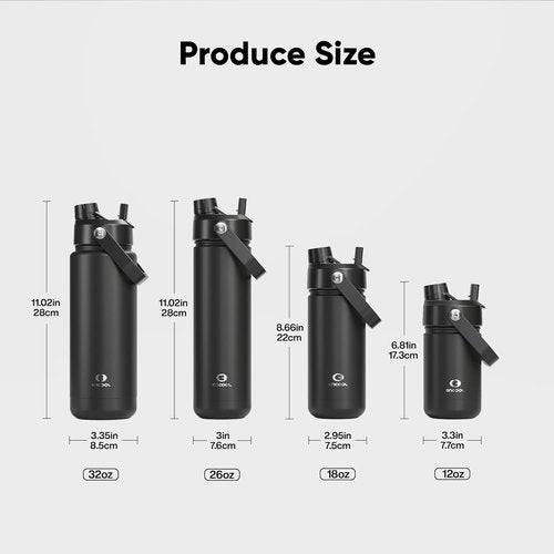 ENCOOL Insulated Water Bottle - Leak-Proof Stainless Steel with Straw | Keeps Drinks Cold for 24 Hours (26 oz, Black Night)