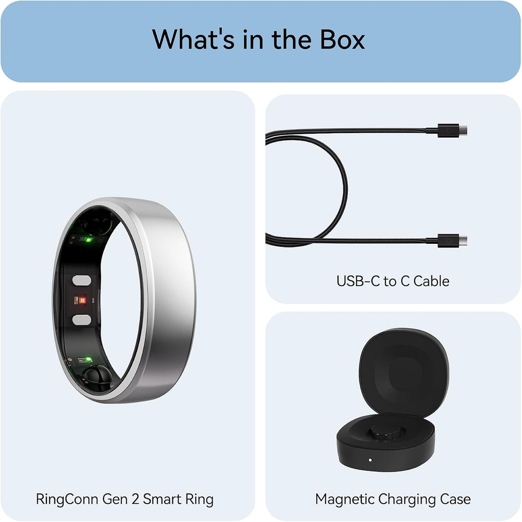 RingConn Gen 2 Smart Ring - Sleep Apnea Monitoring, 12-Day Battery Life | Heart Rate & Stress Tracker (Silver, Size 10)