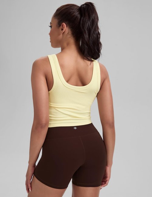 HeyNuts Ribbed Longline Sports Bra - U Back Yoga Crop Tank Top for Women | Padded A-D Cups