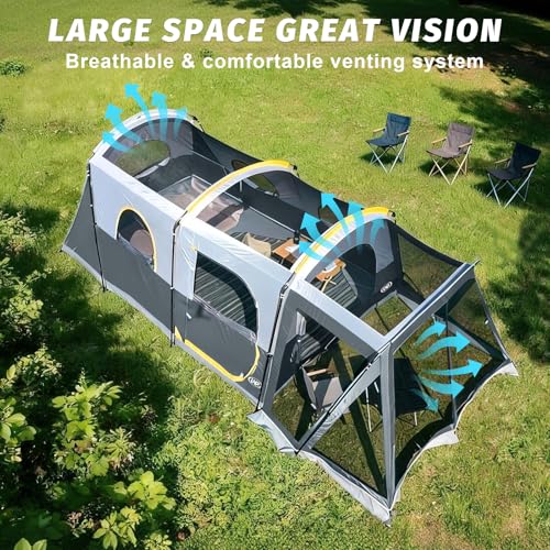 UNP Grey 8-Person Waterproof Tunnel Camping Tent with Screen Porch