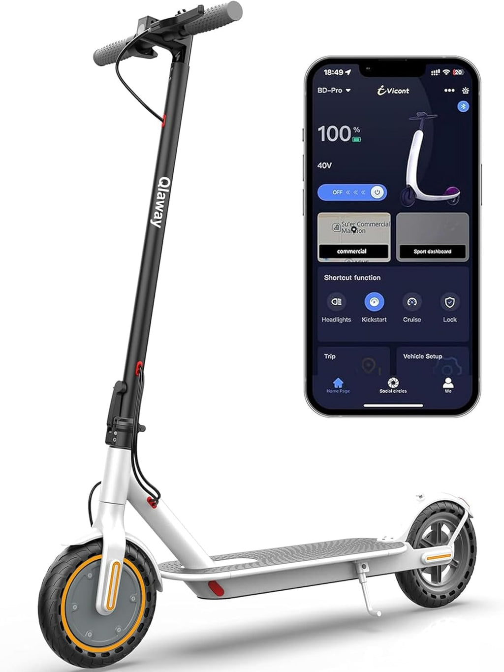 Qlaway 8.5" E-Scooter for Adults - 19/22 MPH Speed, 350/500W Motor, 22 Miles Range, Foldable, 265 LBS Capacity