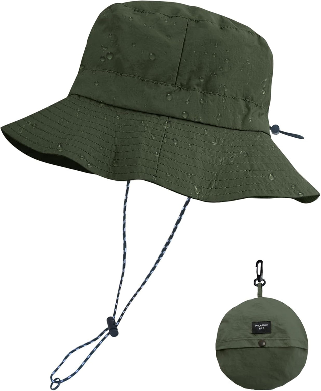 PFFY Quick Dry Waterproof Bucket Hat - Packable Outdoor Sun Hat for Men & Women with Detachable Chin Strap