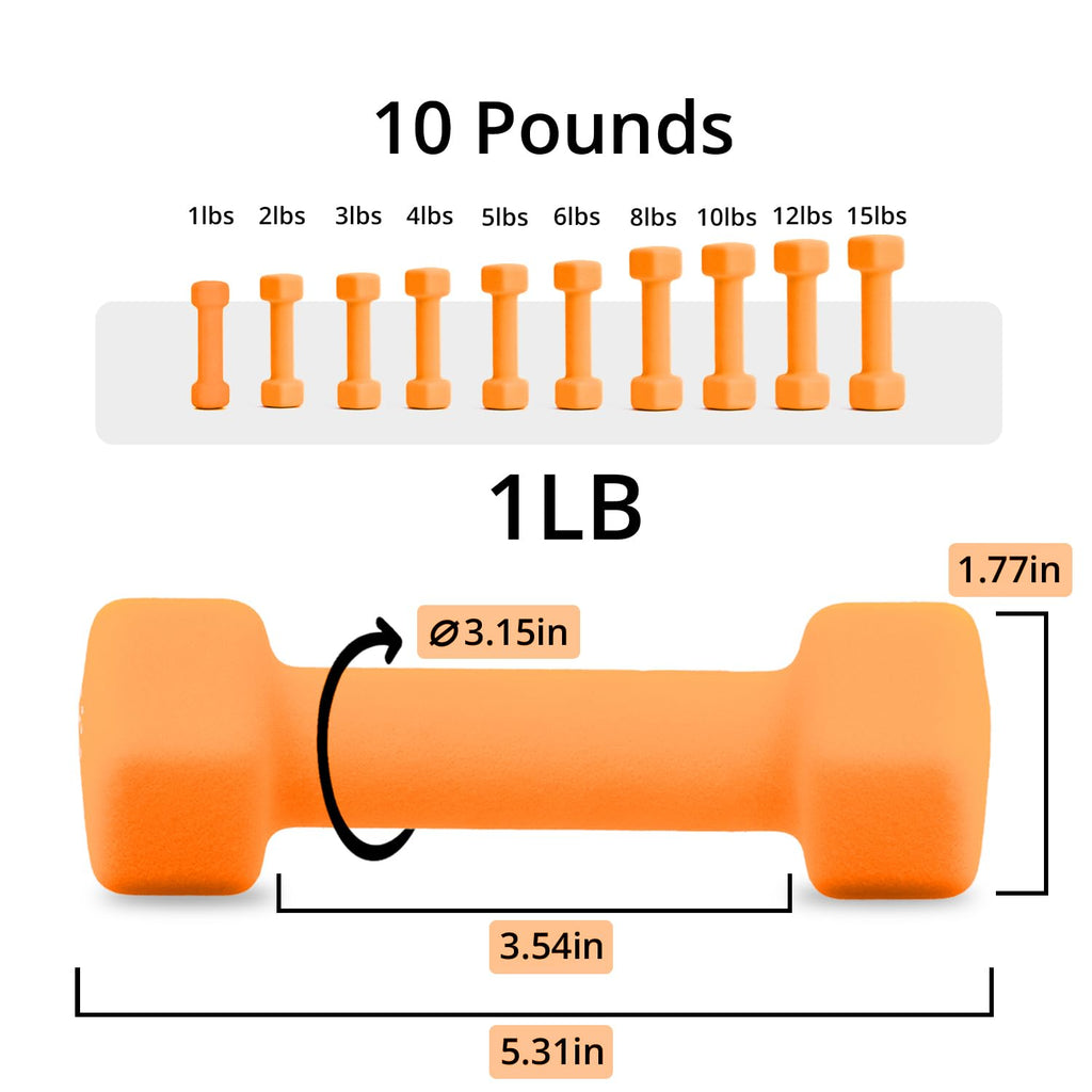 Portzon Weights Dumbbells 10 Colors Options Compatible Fitness Neoprene Dumbbell Weight Pairs with Anti-Roll Square Head Hand Weights, Exercise Free Weights for Home Gym
