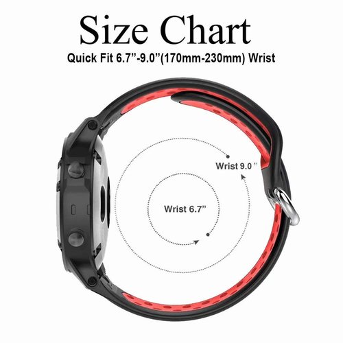 T-BLUER Compatible with Garmin Fenix 5/6 Bands,22mm Silicone Replacement Wristband Bracelet Accessory for Garmin Fenix 6 Pro/5 Plus/Instinct/Forerunner 935/Approach S60/Quatix 5,Black Red