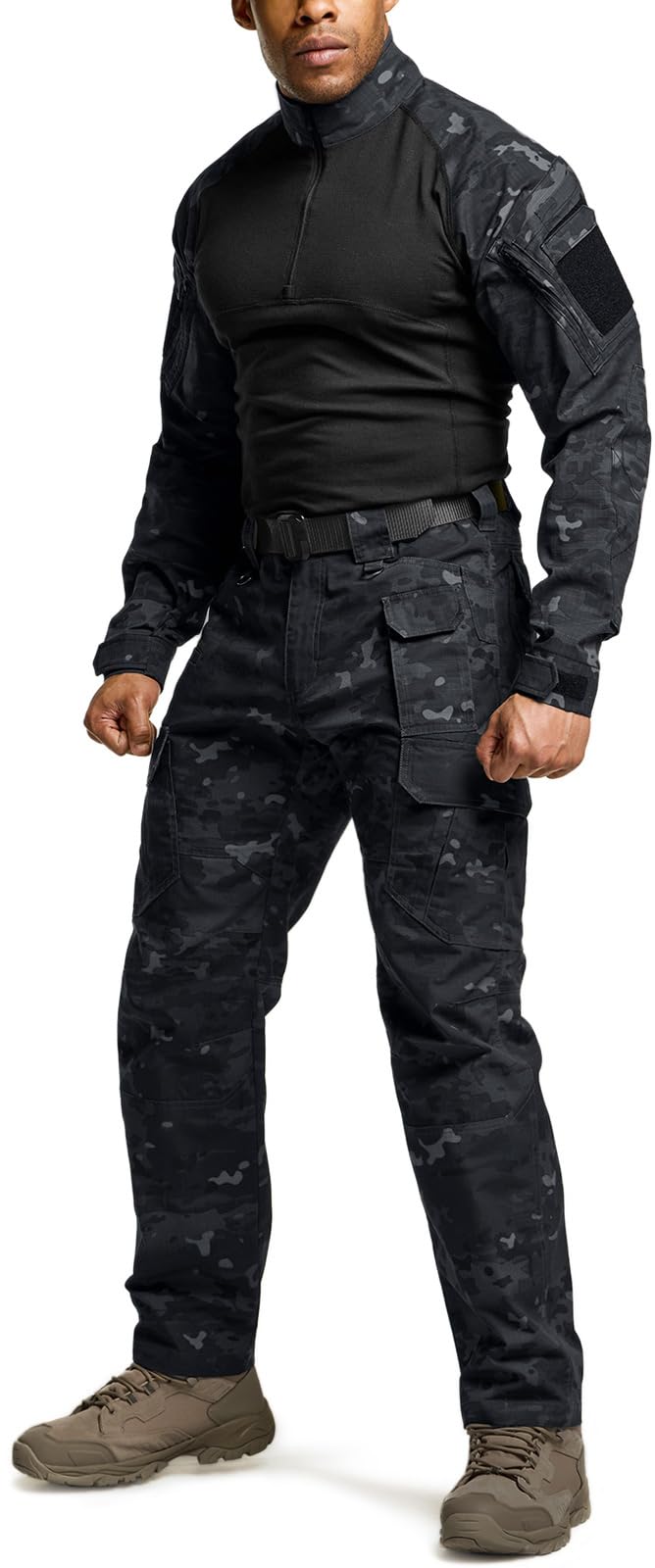 CQR Men's Tactical Pants, Water Resistant Ripstop Cargo Pants, Lightweight EDC Work Hiking Pants, Outdoor Apparel, Duratex Mag Pocket Print Utility Camo Black, 38W x 30L