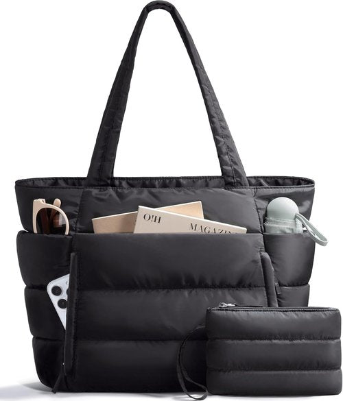 Bagstellar Puffer Tote Bag - Lightweight Quilted Handbag for Work & Travel | 15.6" Laptop & Tumbler Holder