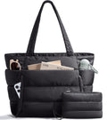 Bagstellar Puffer Tote Bag for Women, Lightweight Puffy Work Handbag Teacher Nurse Quilted Shoulder Bag for School Travel Gym