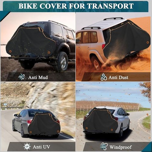 600D Oxford Cloth Bike Cover - Waterproof Outdoor Bicycle Protection with UV Shield | Fits Mountain, Road & Electric Bikes (Black, 75L x 39W x 26H Inch)