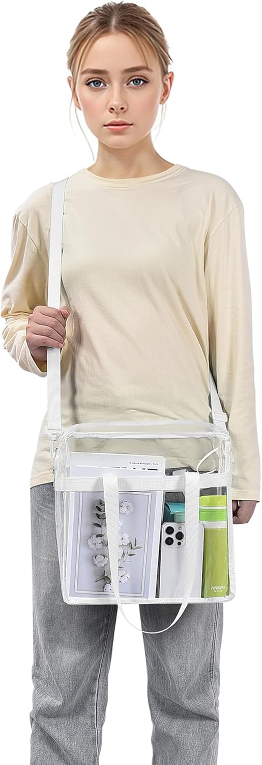 USPECLARE Clear Tote Bag - Transparent Stadium Bag for Events | 12x6x12 Size for Work & Sports