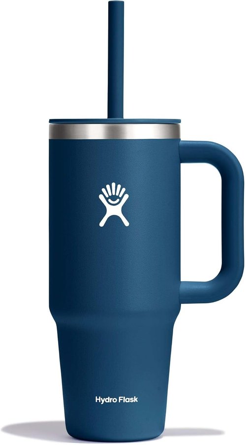 Hydro Flask Travel Tumbler with Handle, Lid and Straw - Insulated Stainless Steel in 24 Oz Indigo