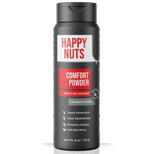 HAPPY NUTS Comfort Powder Deodorant for Men - Aluminum-Free, Anti-Chafing, 6 oz | Fragrance-Free
