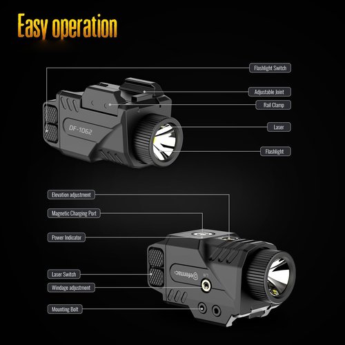 DEFENTAC Pistol Light & Green Laser Sight Combo - 800lm Tactical Flashlight with Magnetic Charging