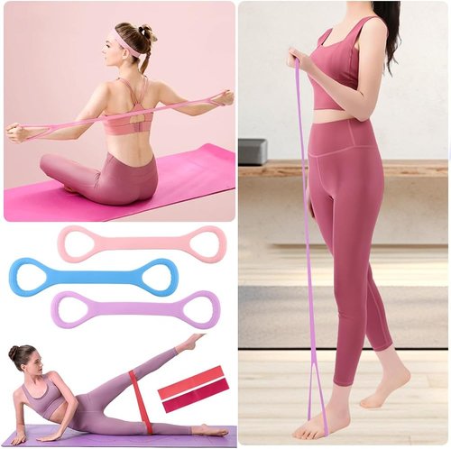 5Pcs Figure 8 Resistance Bands by [Brand Name] - Elastic Fitness Equipment for Arm, Back & Chest Training | Ideal for Yoga & Pilates (Under 60KG)