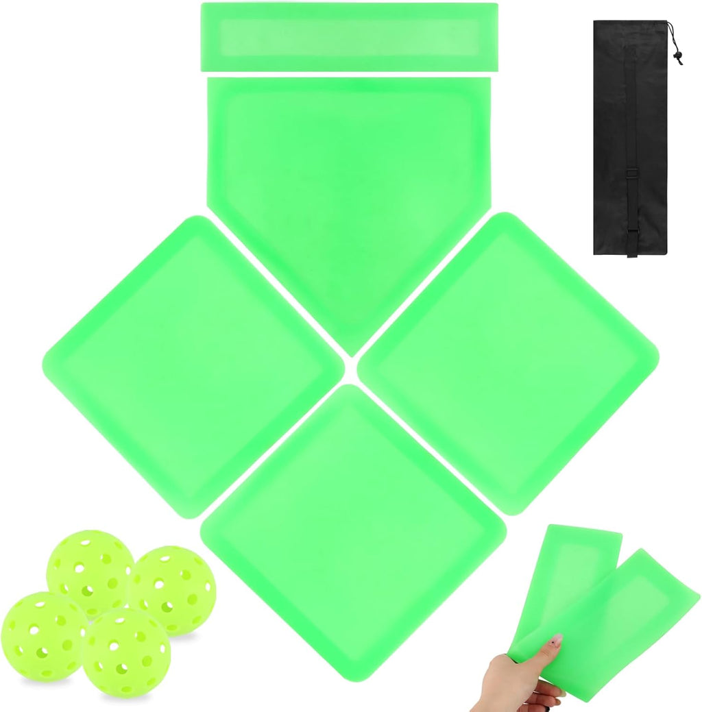 Skiennix Glow-In-The-Dark Baseball Home Plate Set - 5 Pieces with Carrying Bag & 4 Pickleballs