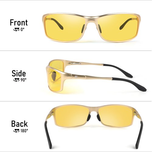 BIRCEN Night Vision Glasses for Driving: Al-Mg Metal Yellow Anti-Glare Night Glasses Reduce Eye Strain for Drivers Rain Snow