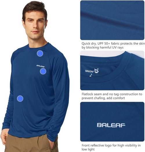 Baleaf Men's UV Protection Shirt - SPF UPF 50+ Long Sleeve Rash Guard for Fishing & Running