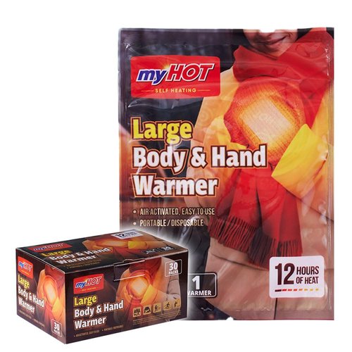 myHOT Long Lasting Hand Warmers & Body Heat Packs - Large Size (30 Count Bulk) - Up to 15 Hour Disposable Air-Activated Warmers for Cold Weather, Camping & Skiing - Made in Korea,