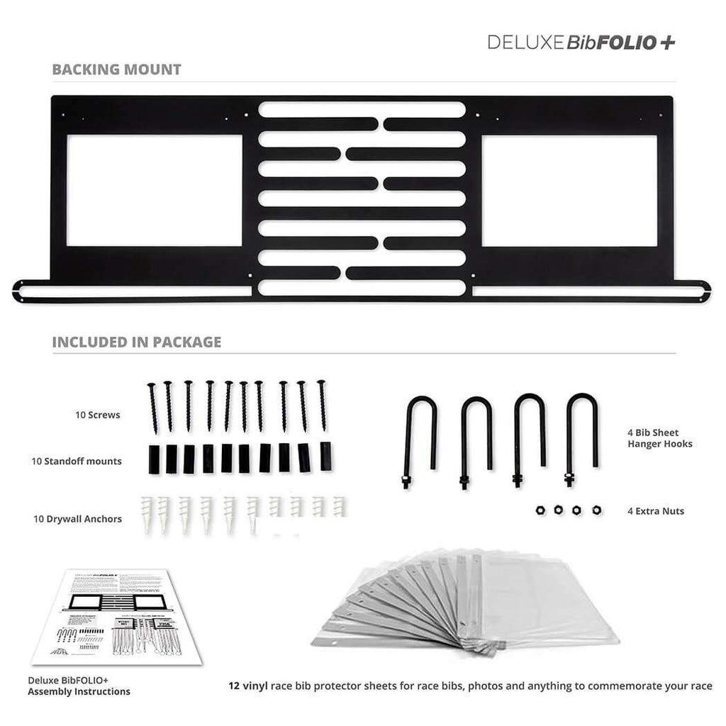Gone For a Run BibFOLIO Plus Race Bib and Medal Display - Wall-Mounted Race Bib Hanger & Marathon Medal Holder for Runners with Protective Sleeves - Deulxe (Displays 100 Medals & Over 200 Race Bibs)