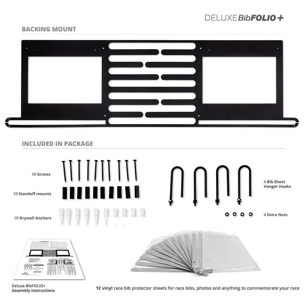 Gone For a Run BibFOLIO Plus Race Bib and Medal Display - Wall-Mounted Race Bib Hanger & Marathon Medal Holder for Runners with Protective Sleeves - Deulxe (Displays 100 Medals & Over 200 Race Bibs)