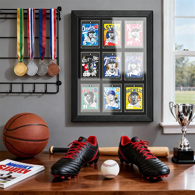 9 Card-Black Magnetic Card Display Frame with UV Protection