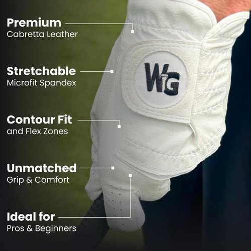 Flex Premium Cabretta Leather Golf Gloves by Wedge Guys - Stretchy Microfit Spandex Back for Comfort | Left Hand 3-Pack