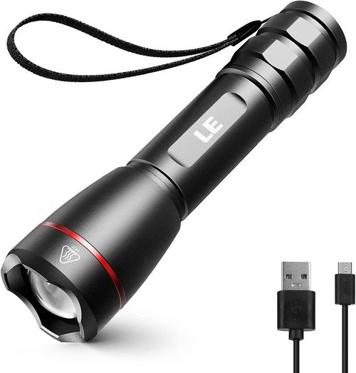 Lepro LED Rechargeable Flashlight - 3000 Lumens, Zoomable, Waterproof | 5 Lighting Modes, Compact for Camping & Emergencies