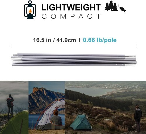 7001 Aluminum Alloy Tent Poles Replacement - Lightweight Preassembled Rods in Gray