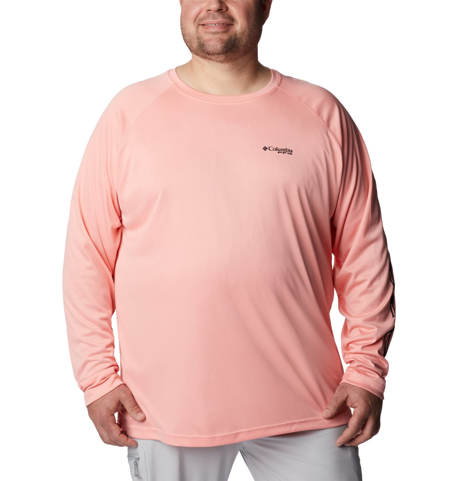 Columbia Men's Terminal Tackle Long Sleeve Fishing Shirt, Sorbet/Black Logo, 1X
