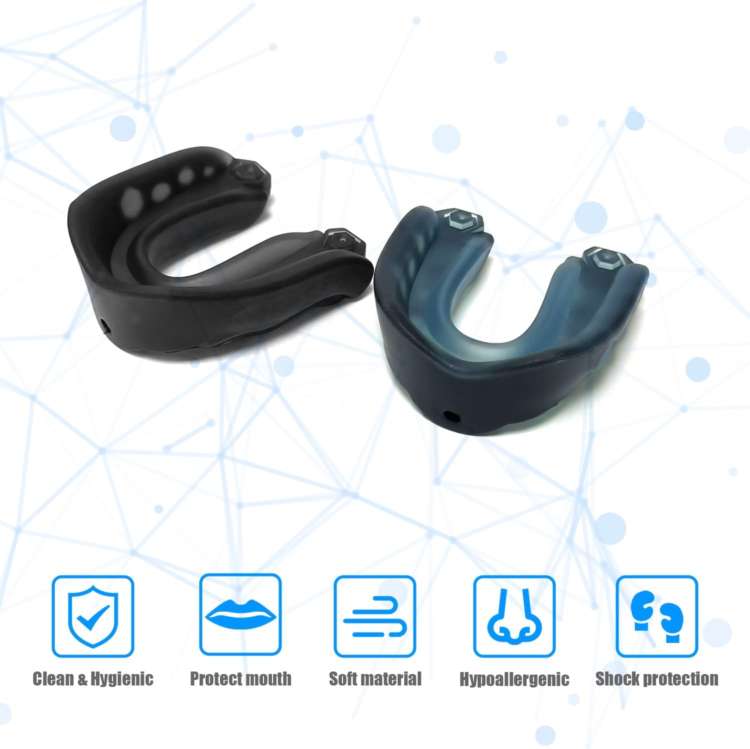 Skiennix Sports Mouth Guard - 2 Pack for Kids | Includes Strap & Box for Football, Basketball, MMA