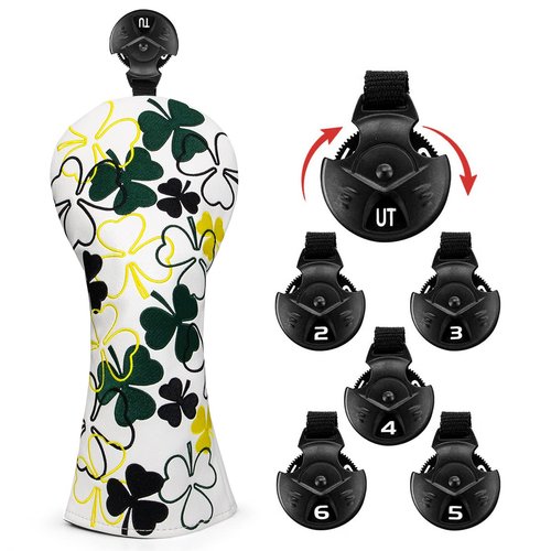 brdejc Golf Club Cover Lucky Clover Driver Covers Fariway Wood Headcover Hybrid Cover Leather Golf Headcovers for All Brand (for Hybrid-White)