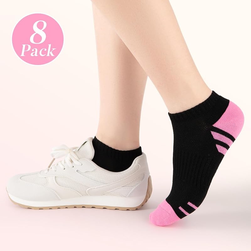 8 Pairs Women’s Ankle Socks with Cushioned Sole, Breathable Athletic Low Cut Socks – Black
