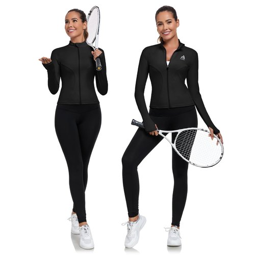 AURVAE Women's Workout Jacket, Womens Cropped Lightweight Running Jackets, Zip Slim Fit Athletic Tops for Gym, Yoga, Jogging (Small, Black)