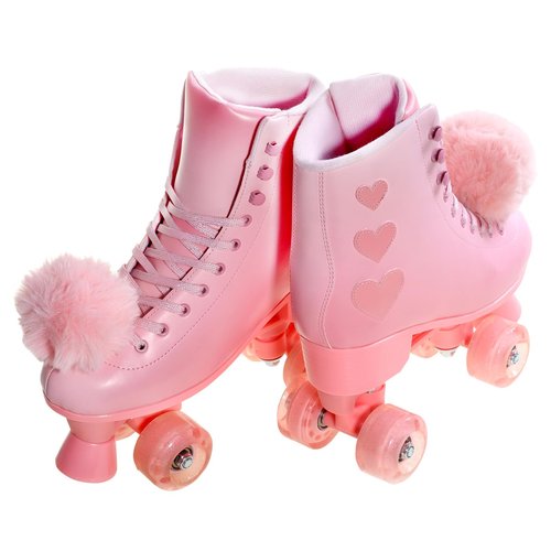 JetHok Roller Skates for Women, High Top PU Leather Rollerskates, Shiny Double-Row Four Pink Wheels Quad Skates for Girls and Age 8-50 Indoor Outdoor (Gradient Pink, US 1)
