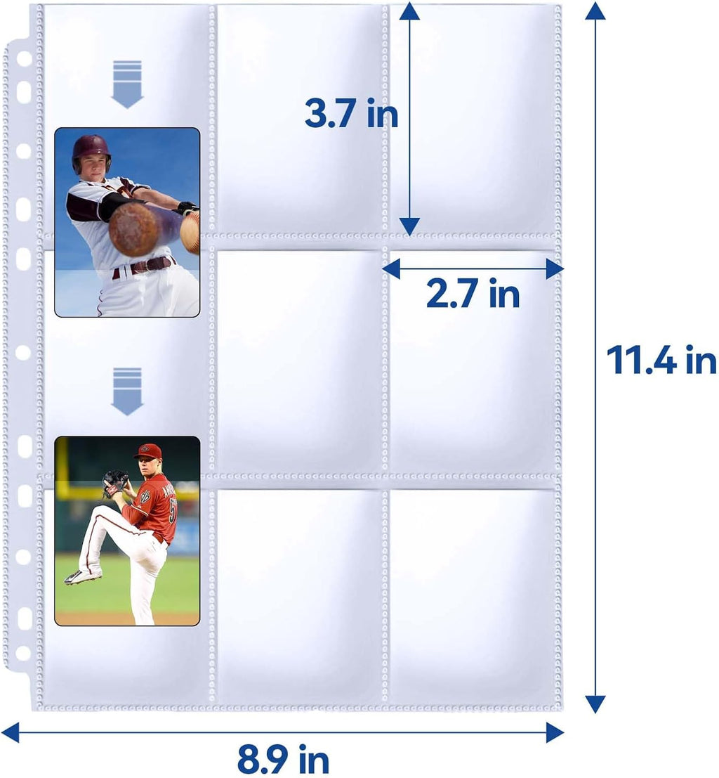 PANDRI 100 Pack Trading Card Sleeve Pages - 9 Pocket Storage for 3 Ring Binders | Durable & Clear
