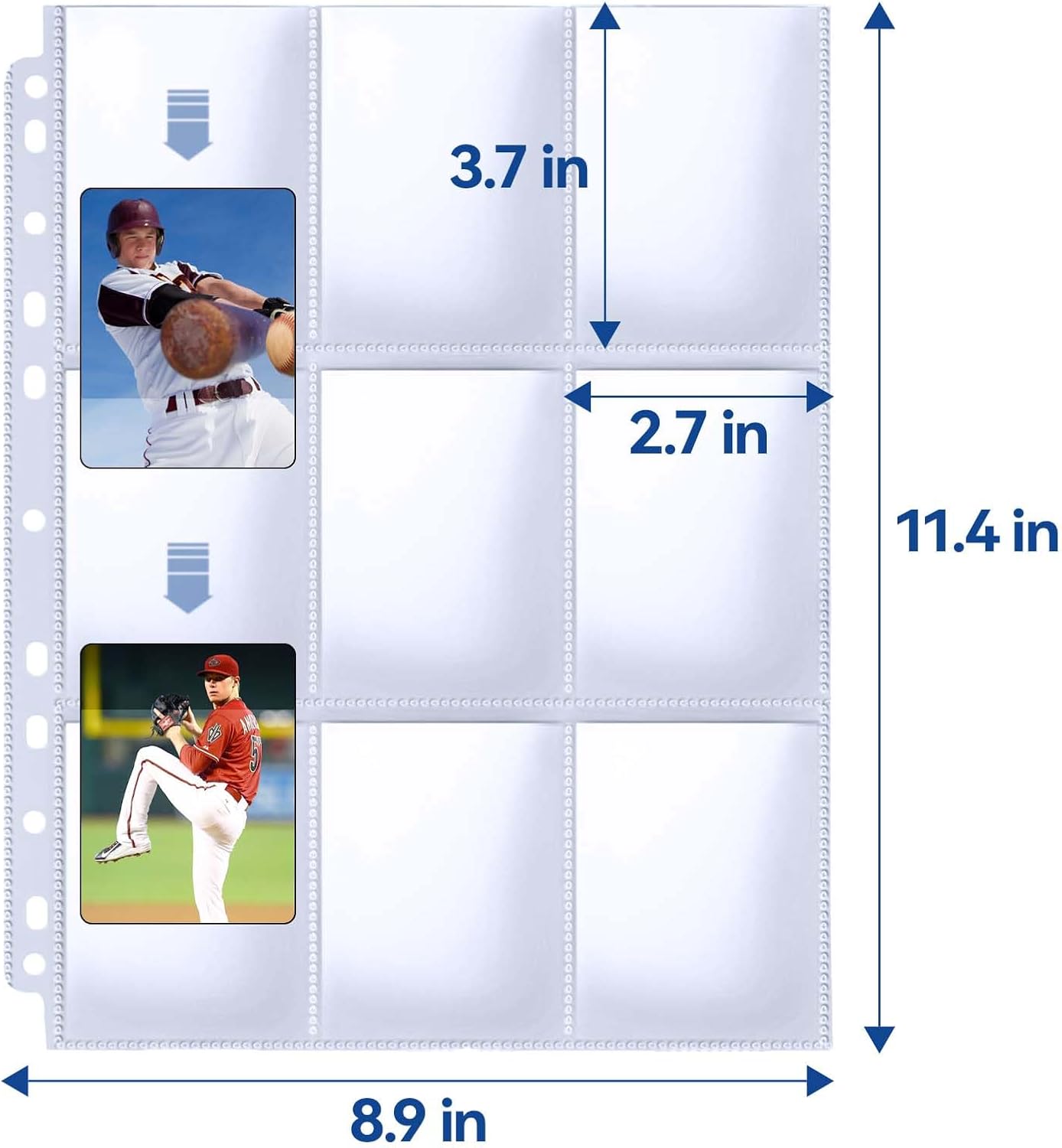 PANDRI 100 Pack Trading Card Sleeve Pages - 9 Pocket Storage for 3 Ring Binders | Durable & Clear